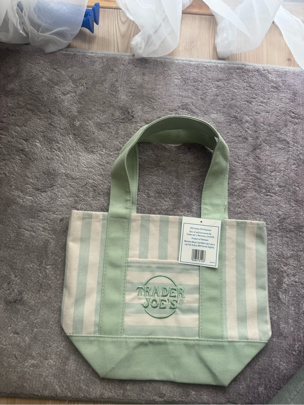 Trader Joe's Mint Green Stripe Canvas Tote